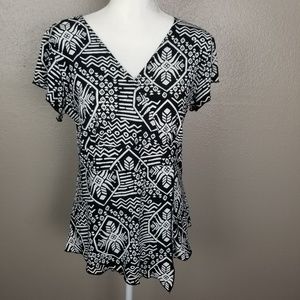 Carole Little Black White Tribal Print Empire Top